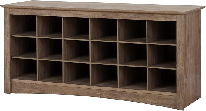 Prepac Gray Shoe Cabinet, Entryway Bench, Mud Room Organization and Storage Bench with 18 Shoe Cubbies 16"D x 48"W x 24"H