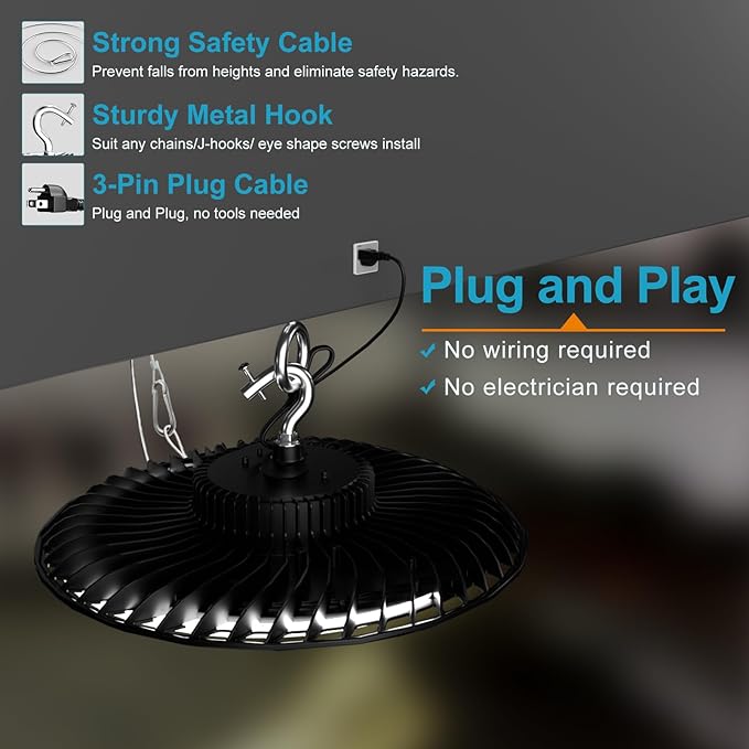 Lightdot Smart 250W High Bay LED Shop Lights 37,500LM High Bay Lights with Controller (Normal Mode & Motion Sensor Mode) ETL-Listed Plug & Play for 30-40FT Height Warehouse-6Pack 6Yrs Warranty