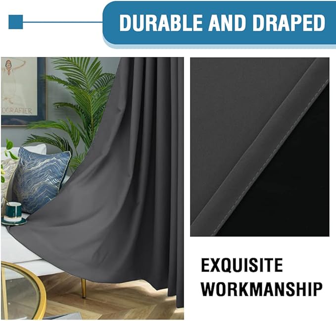 H.VERSAILTEX 100% Blackout Curtains for Bedroom Thermal Insulated Blackout Curtains 84 inch Length Full Light Blocking Curtains for Living Room with Black Liner 2 Panels Set, Charcoal Gray