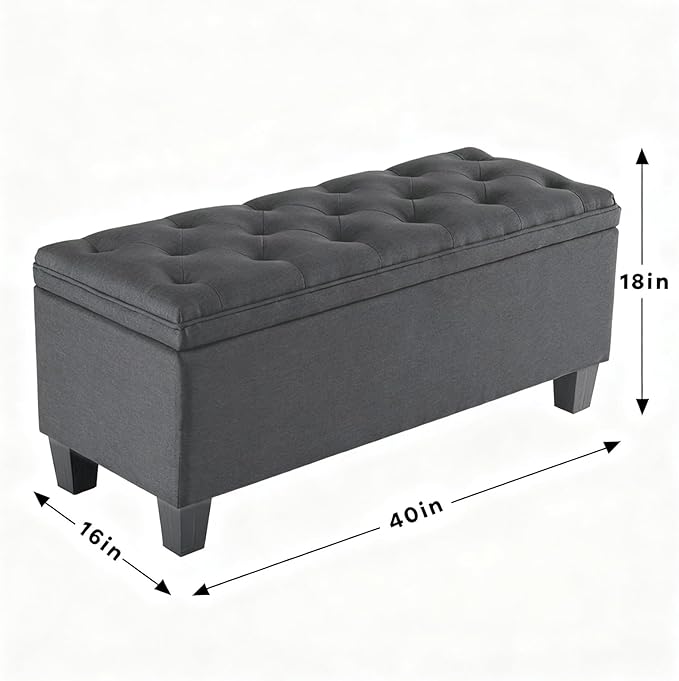 DUMOS Storage Ottoman Bench, Foot Rest with Legs, 16.1 x 40 x 18 Inches, End of Bed Bench, Storage Chest for Living Room,Bedroom, Entryway, Dark Gray