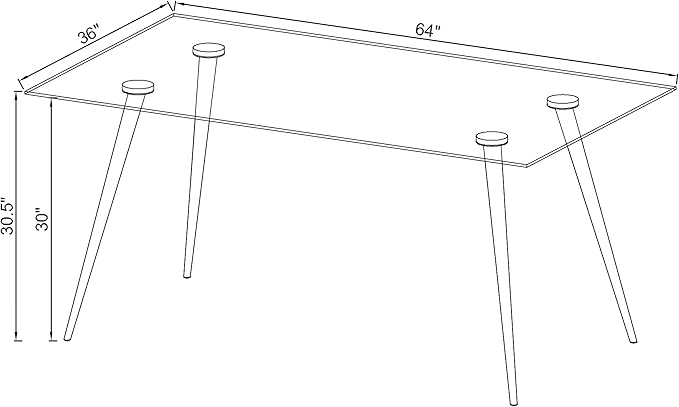 Coaster Home Furnishings Gilman 64" Rectangle Modern Dining Table with Glass Top and Metal Base, Contemporary Glass Dining Table for Kitchens, Chrome