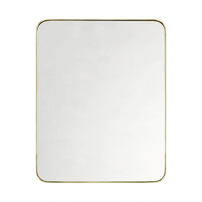 GRACTO 24x30'' Brushed Gold Metal Framed Bathroom Mirror for Wall in Stainless Steel Rounded Rectangular Bathroom Vanity Mirrors Wall Mounted