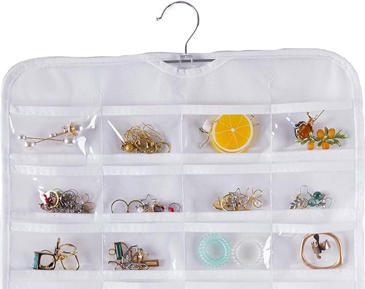 Bloss Hanging Jewelry Organizer With 80 Pockets Double-Side Dating Gifts Jewelry Storage Hanger For Accessories Jewelry Earring Holder Storage for Closet,Wall, Door, Travel-White