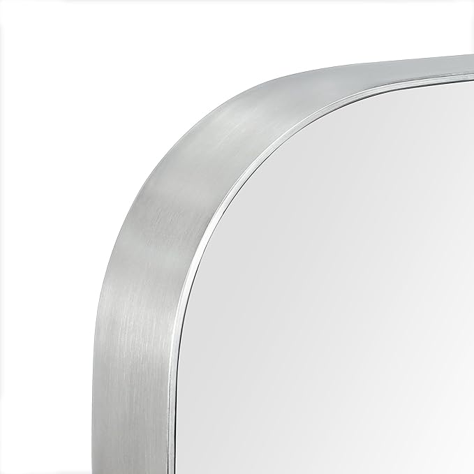 GRACTO 24x40'' Brushed Nickel Metal Framed Bathroom Mirror for Wall in Stainless Steel Rounded Rectangular Bathroom Vanity Mirrors Wall Mounted