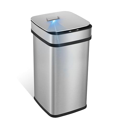 Ninestars 13 Gallon Odor Neutralizing Smart Kitchen Trash Can, Automatic Odor Control Motion Sensor Garbage Bin, Universal Power Adapter, 50 Liter Smart Opening Stainless Steel, Nova Series