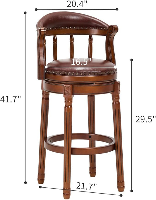 Cow top Leather Wooden Bar Stools, 29.5" Height Bar Chair with Back, 180 Degrees Swivel Bar Stools Chair for Home Kitchen Counter,Restaurant,1pc (Brown-1pc, Bar Seat Height 29.5in)