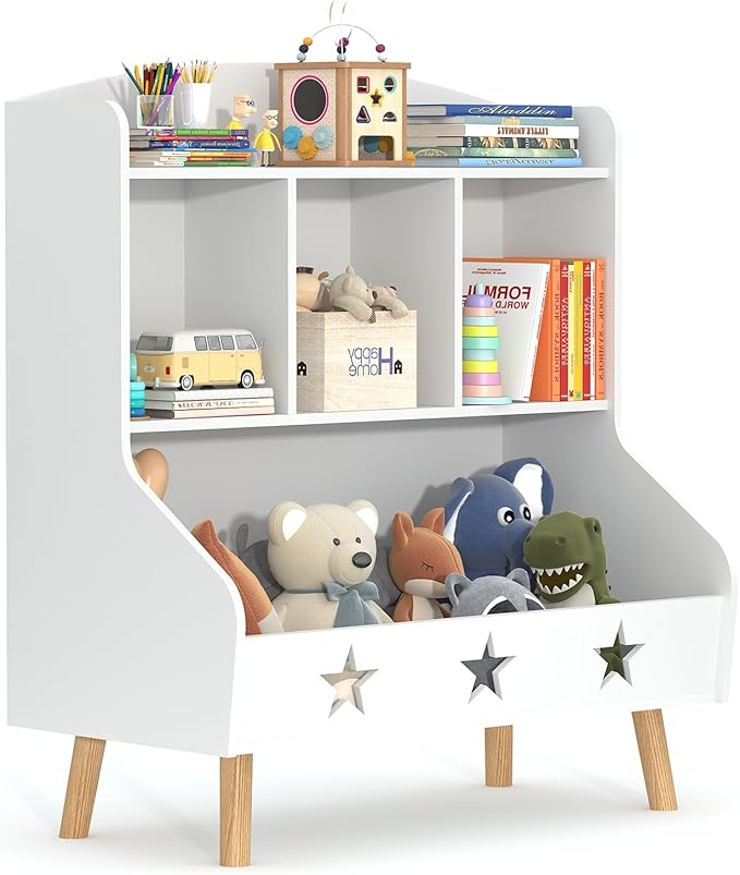 3-Tier Cube Organizer Bookshelf, Wide Bookcase for Toddlers, Mini Open Storage Bookshelve, Low Toy Shelf for Bedroom, Living Room, Nursery and Classroom(White)