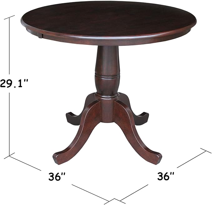 36" Round Top Pedestal Dining Table, 29.1" High, Rich Mocha