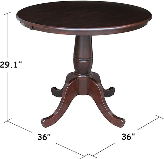 36" Round Top Pedestal Dining Table, 29.1" High, Rich Mocha