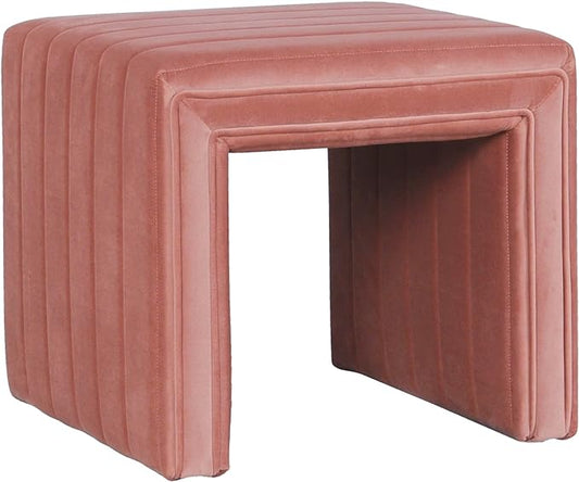 Spatial Order Modern Channel Tufted Velvet Ottoman | Spatial Order Home Décor | Ottoman for Living Room & Bedroom - Blush Pink