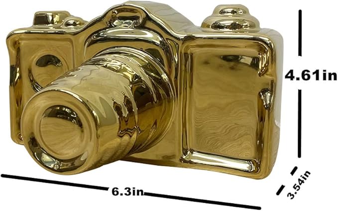 Artgenius Modern Camera Statue and Sculpture Gold Accent Decor,Ceramic Decorative Object for Table,Shelf,Gold Table Decor for Living Room,Bedroom Decor
