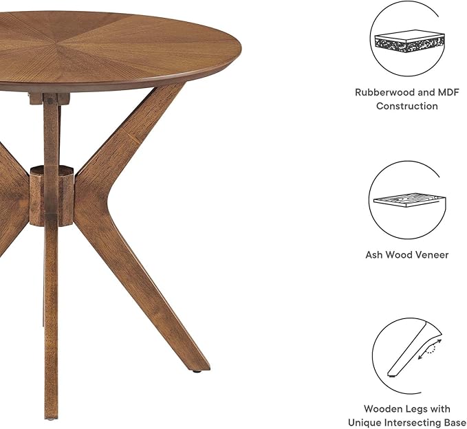 Modway EEI-6558-WAL Crossroads 24” Round Wood Side Table, Walnut