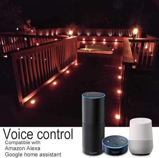LED Deck Light Kit, 20pcs Φ1.77 WiFi Wireless Smart Phone Control Low Voltage Recessed RGBW Deck Lights with Remote, Voice Control, IP67 Waterproof Outdoor Path Stair Landscape Lighting, Black