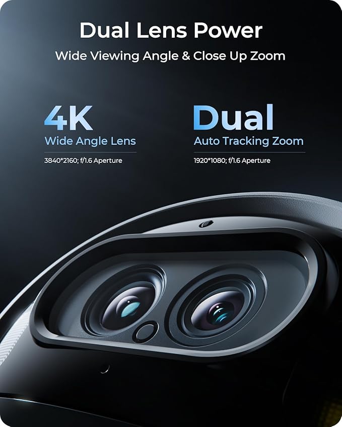 REOLINK 4K Dual-Lens Solar Security Cameras Wireless Outdoor/Indoor, Argus Track + 6W Solar Panel, Auto Zoom Tracking, 2.4/5GHz WiFi, Color Night Vision, No Subscriptions, Home Hub Compatible