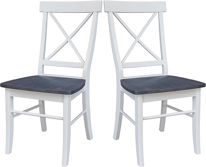 IC INTERNATIONAL CONCEPTS X-Back Solid Wood Chair - Set of 2 Chairs in White/Heather Gray
