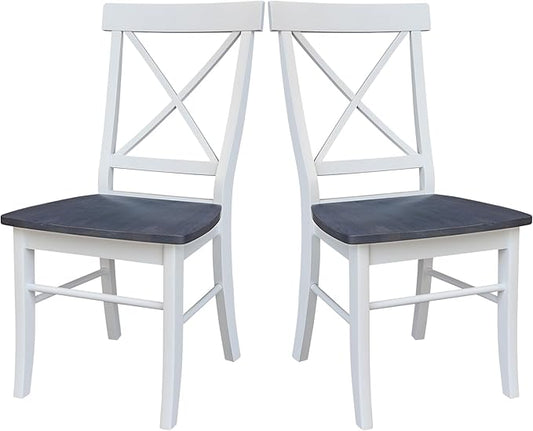 IC INTERNATIONAL CONCEPTS X-Back Solid Wood Chair - Set of 2 Chairs in White/Heather Gray
