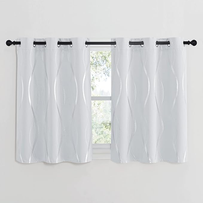 NICETOWN Greyish White Room Darkening Curtain Panels for Cafe and Kitchen, 42 by 40, Window Treatment Thermal Insulated Grommet Window Drapes for Bedroom, 2 Pieces