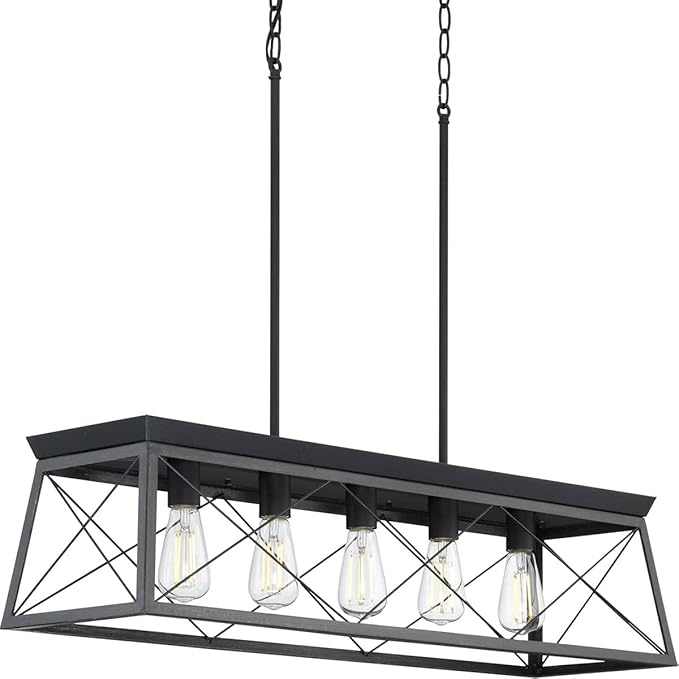 Progress Lighting Briarwood Collection 5-Light Dining Room Light Fixture, Farmhouse Style Modern Chandelier for Kitchen and Dining Room, 38" by 9", Black