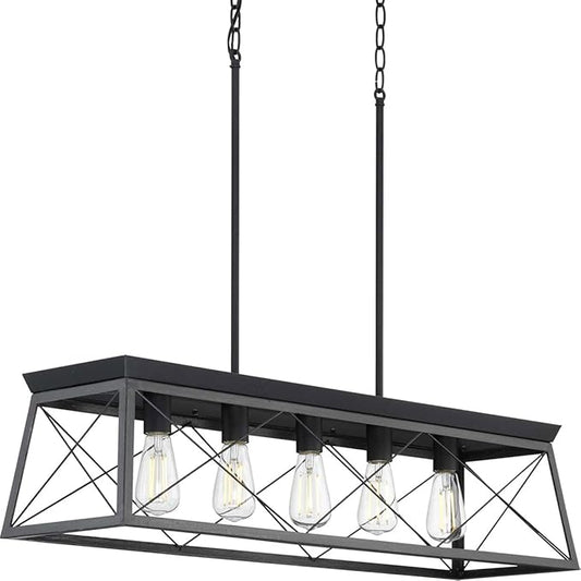 Progress Lighting Briarwood Collection 5-Light Dining Room Light Fixture, Farmhouse Style Modern Chandelier for Kitchen and Dining Room, 38" by 9", Black