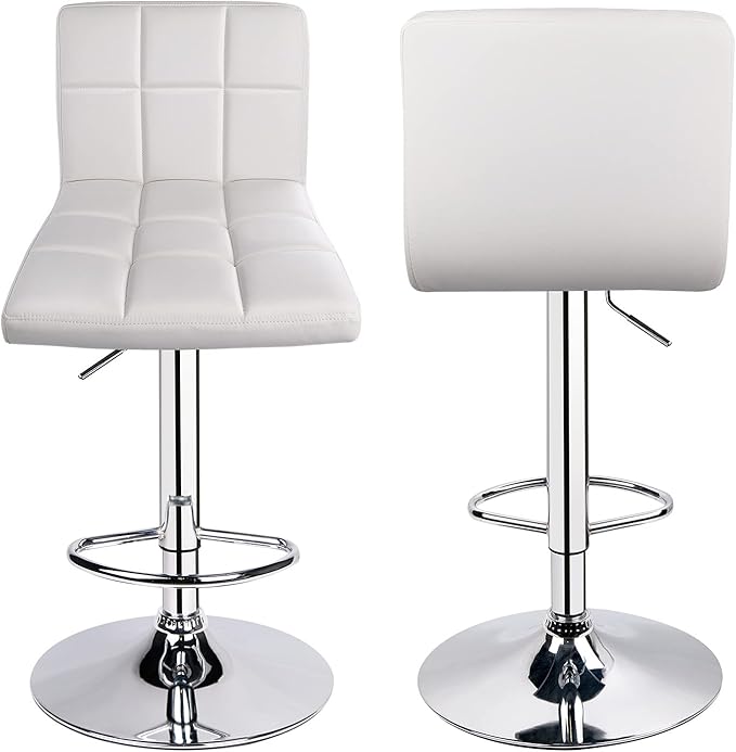 Leopard Bar Stools, Modern PU Leather Adjustable Swivel Bar Stool with Back, Set of 2 (White)