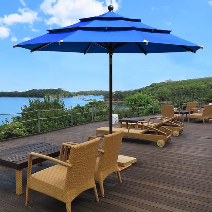 EliteShade USA 10-Year-Non-Fading 11ft 3-Tier Market Patio Umbrella, Commercial Grade Outdoor Table Umbrella with Cylinder Push-Up, Windproof & UPF 50+ UV Protection, Heavy Duty Ventilation for Garden, Deck, Pool, Backyard, Beach & Bistro, Royal Blue