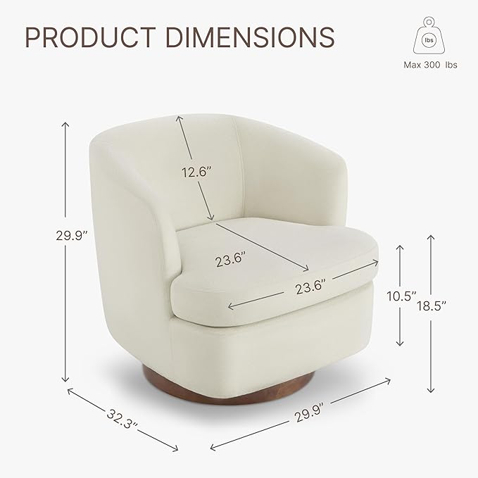 Swivel Accent Chair, Barrel Armchair with Upholstered Performance Fabric and Wood Base for Bedroom Waiting Living Room, 2 PCS, Linen