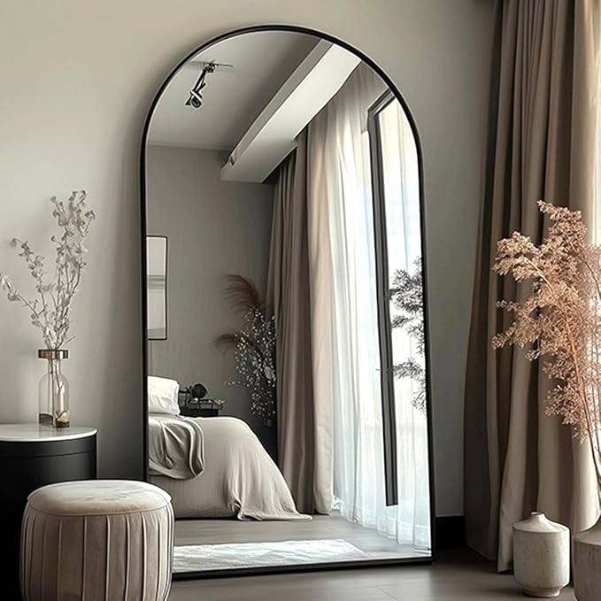 Full Length Mirror with Stand, 47"x91" Floor Mirror Freestanding, Arched Mirror, Oversize (Black)