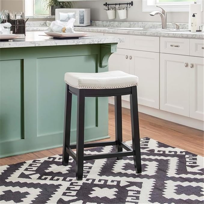 Linon Claridge Patches Counter Stool, 26-Inch, White