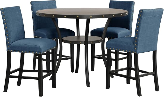 New Classic Furniture Crispin Solid Wood Round Counter Table, 48-Inch, Gray
