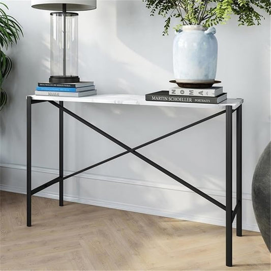 Braxton 46'' Wide Rectangular Console Table with Faux Marble Top in Blackened Bronze