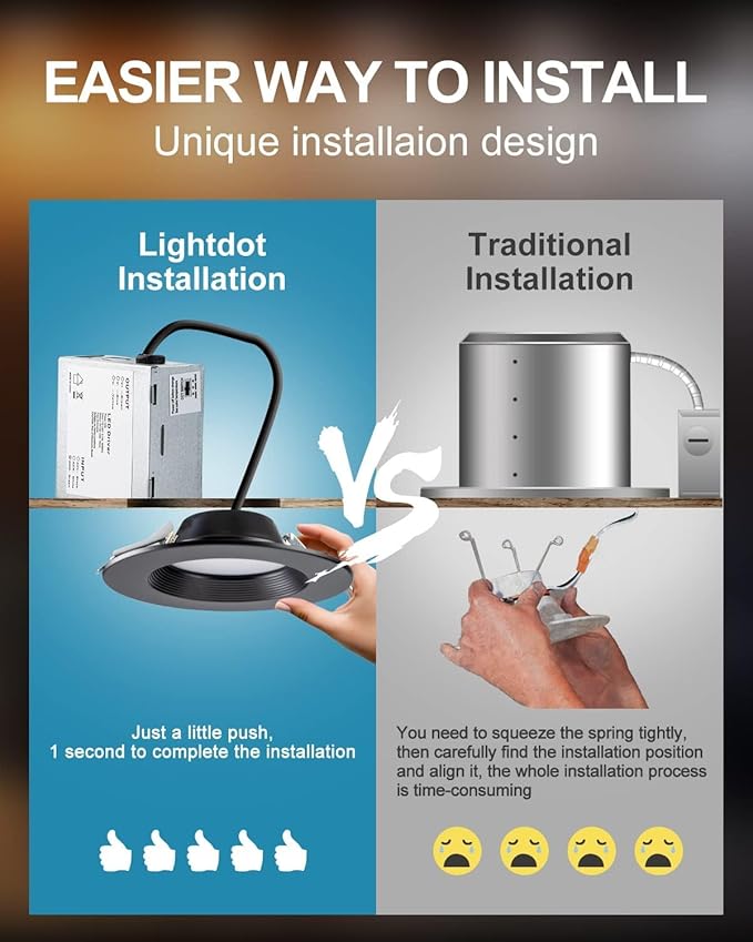 Lightdot 6 Inch Recessed Lighting 6 Pack Black, 12W Dimmable LED Downlight 3CCT Selectable (3000K/4000K/5000K), Anti-Glare Slim Canless Ceiling Light