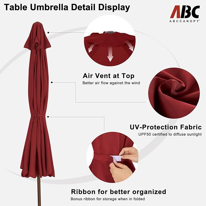 ABCCANOPY 11ft Scalloped Patio Umbrella, Outdoor Table Umbrella with Tilt and Crank, Fiberglass Ribs Deck Umbrella for Patio, Pool, Garden, Picnic (Burgundy)