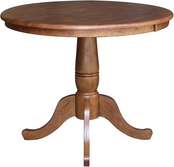 IC INTERNATIONAL CONCEPTS 36" Solid Wood Round Top Pedestal Table in Distressed Oak - 29.1" Height