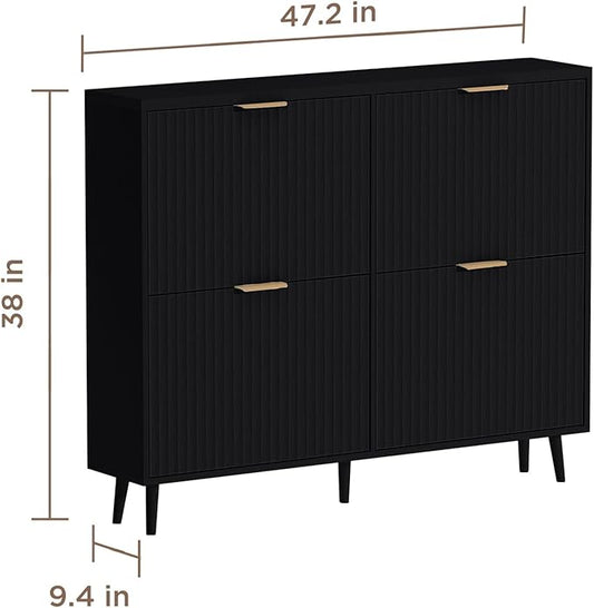 Shoe Cabinet Storage,Modern Freestanding Organizer with 4 Flip Drawers,Narrow Shoe Rack Cabinet for Entryway,Black