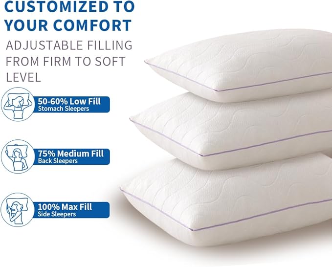 SLEEPDIARY King Size Pillows Set of 2 - Cooling Shredded Memory Foam Pillows, Medium Firm Adjustable Bed Support for Side Sleepers, with Washable Cover