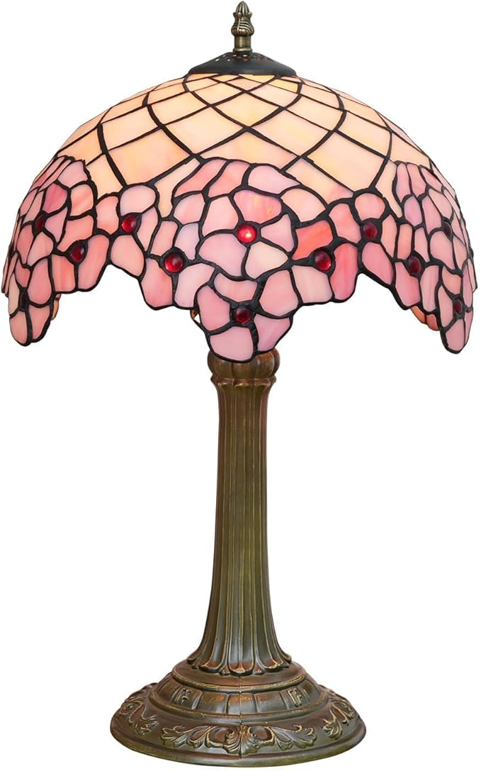 Tiffany Lamp Stained Glass lamp 12x12x18 Inches Bedside Table Lamp for Living Room Bedroom Dorm Kitchen Home Decor Festival Birthday Gift,Cherry Blossom