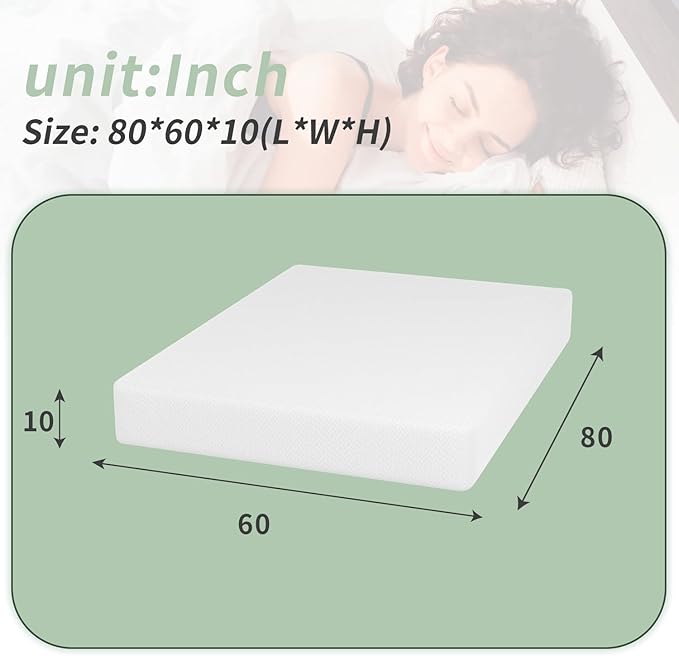 10 Inch Memory Foam Mattress Queen Mattress Wave Comfort Foam Mattress CertiPUR-US Certified,Removable Soft Cover, mattresses for Bed frame, Bunk Bed, Trundle, Daybed,White,Fiberglass Free