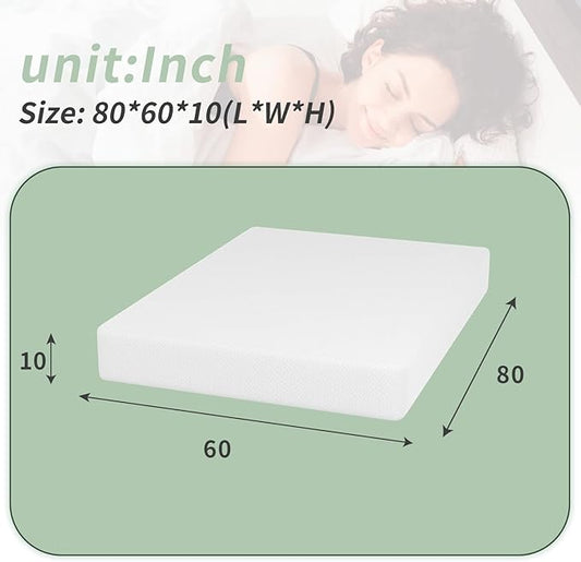 10 Inch Memory Foam Mattress Queen Mattress Wave Comfort Foam Mattress CertiPUR-US Certified,Removable Soft Cover, mattresses for Bed frame, Bunk Bed, Trundle, Daybed,White,Fiberglass Free
