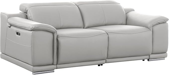 BlackJack Furniture Venice Top Grain Italian Leather 6 Power Recliner Seaters 3 Piece Sofa Set with Adjustable Headrests Modern Seating Sofa, Loveseat and Chair for Living Room Lounge, Light Grey