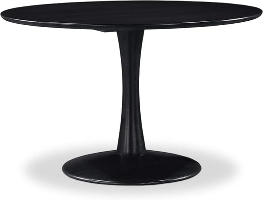 Meridian Furniture 915Black-T Holly Collection Mid-Century Modern Dining Table with Rich Black Finish, Solid Wood, Oak Veneer, 48" W x 48" D x 30" H, Black