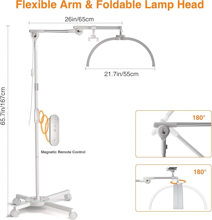 CHICLUX Lash Light for Eyelash Tech, Foldable LED Half Moon Lash Lamp with Phone Holder and Wheeled Base, Dimmable Floor Lamp for Reading, Esthetician Light for Eyelash, Tattoo