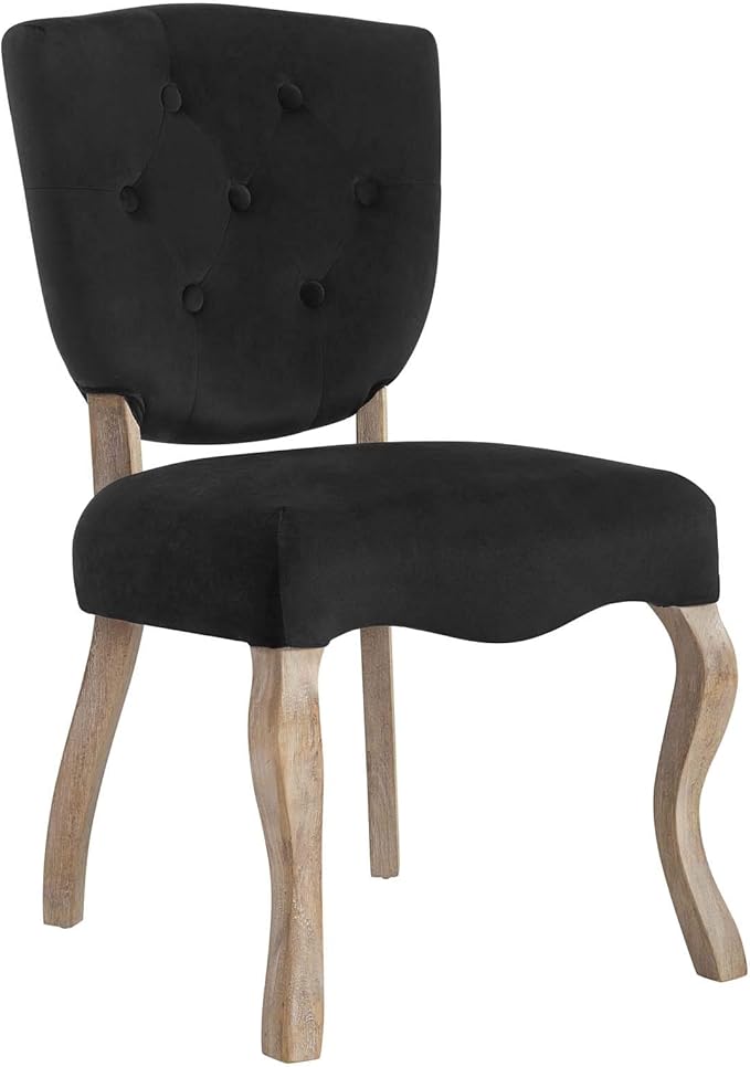 Modway Array French Vintage Tufted Performance Velvet Weathered Wood Four Kitchen and Dining Room Chairs in Black - Fully Assembled