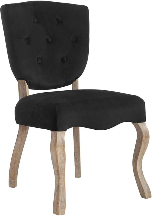 Modway Array French Vintage Tufted Performance Velvet Weathered Wood Four Kitchen and Dining Room Chairs in Black - Fully Assembled