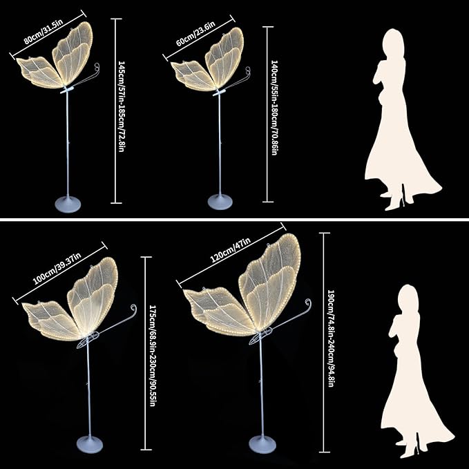 Wedding Butterfly Floor lamp Creative Butterfly Ceiling Lamp Butterfly Hanging Decoration Props for Wedding Party Events, 80CM/31.5INCH, Warm-1PCS