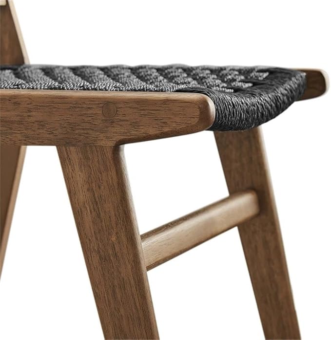 Modway Saoirse Woven Rope Wood Dining Side Chair in Walnutt Black