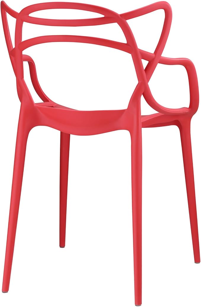 Modway Entangled Modern Molded Plastic Kitchen and Dining Room Arm Chair in Red - Fully Assembled