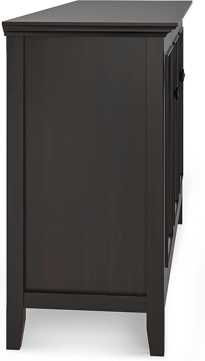 SIMPLIHOME Amherst 60-inch Wide Solid Wood 3-Door Storage Cabinet in Hickory Brown, Transitional-Style Buffet Sideboard for Living Room, Dining Room or Entryway