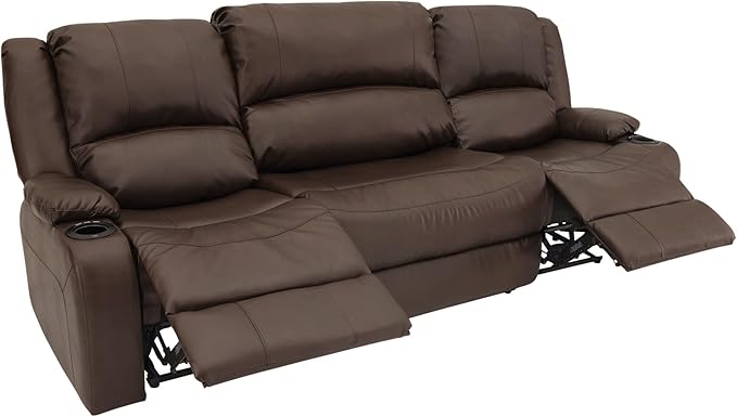 RecPro Charles 94" Powered Triple RV Wall Hugger Recliner | Drop Down Console | RV Furniture with Upgraded 2023 Fabric (Chestnut)