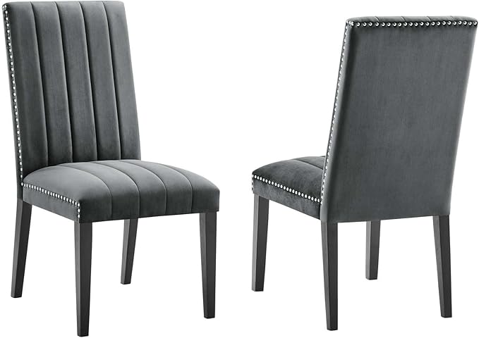 Modway EEI-5081-GRY Catalyst Performance Velvet Dining Side Chairs - Set of 2, Gray