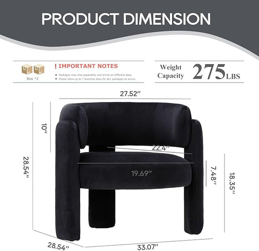 COLAMY Modern Velvet Accent Chairs Set of 2, Upholstered Barrel Chairs, Comfy Side Arm Chairs with 3 Legs for Living Room, Bedroom, Reading, Black